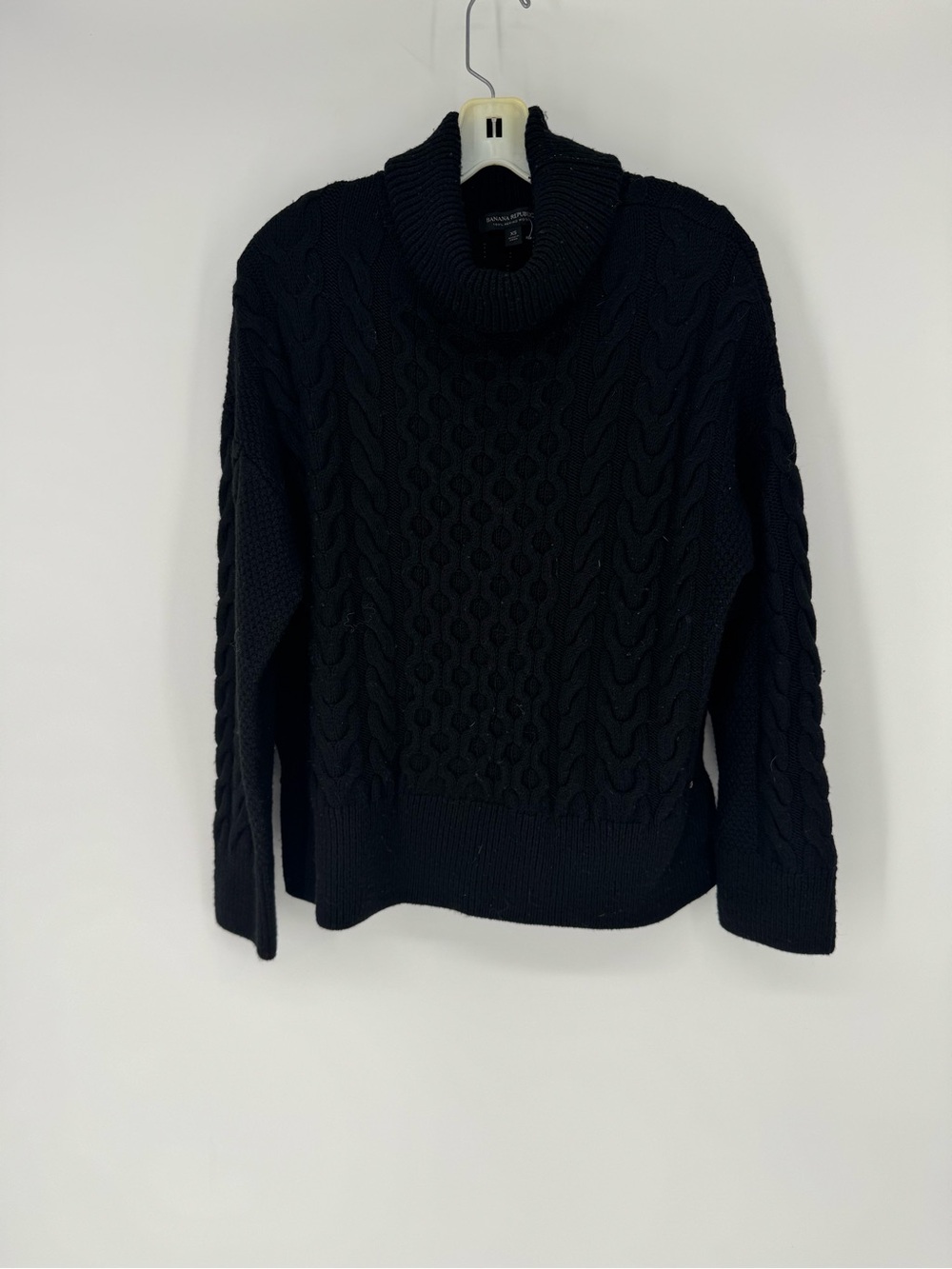 Banana Republic Marino wool Black Cable Turtleneck Sweater